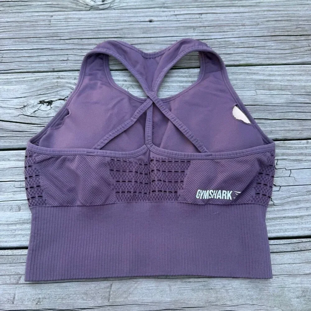 Gymshark Sport Bra Small High Neck Purple Athletic Seamless - Picture 3 of 3